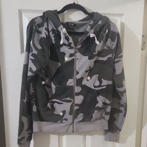 Miss Me Camouflage Hoodie Sweater - Black, Gray, White